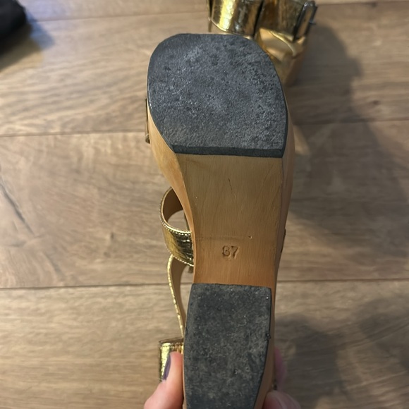 Lanvin Platform Heels Multi Strap Gold Craque Leather - Picture 9 of 10